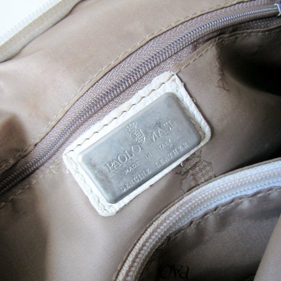 PAOLO MASI Italian Two-Tone Leather Braided Handle Pebbled White Leather/ Large - Picture 10 of 14